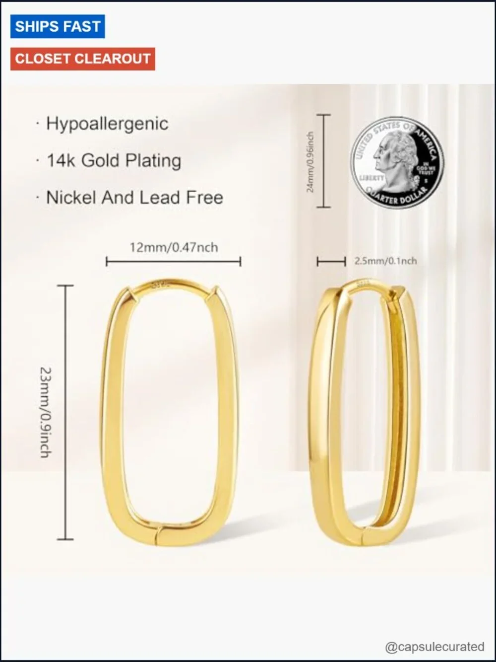 Rectangle Gold Hoop Earrings Geometric Hypoallergenic Square Hoops